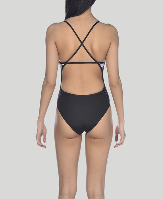 Arena Dark Floral Stripes Accelerate Back One Piece